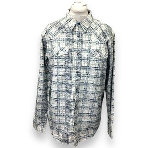 Moonshine Spirit Mens Long Sleeve Plaid Western Shirt w/ Pearl Snaps, size L